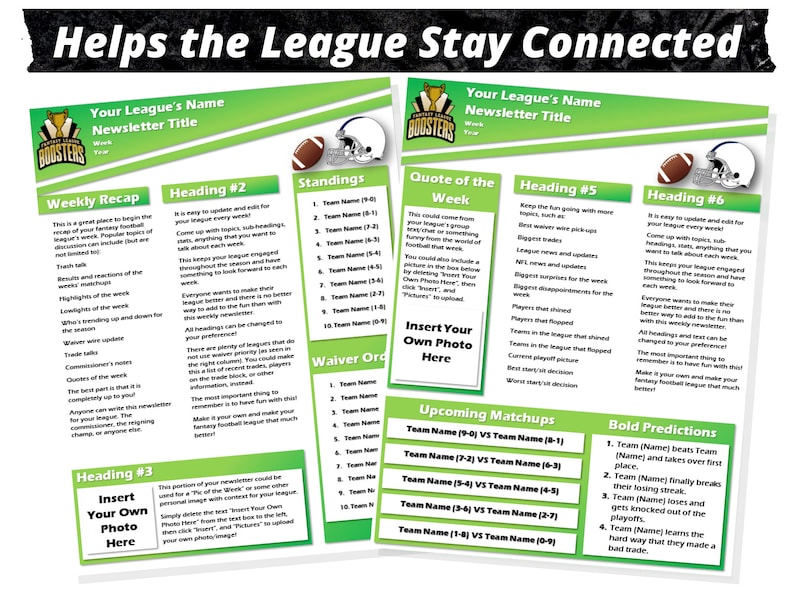 Fantasy Football Newsletter | 2 Page Editable Template | Microsoft Word ...