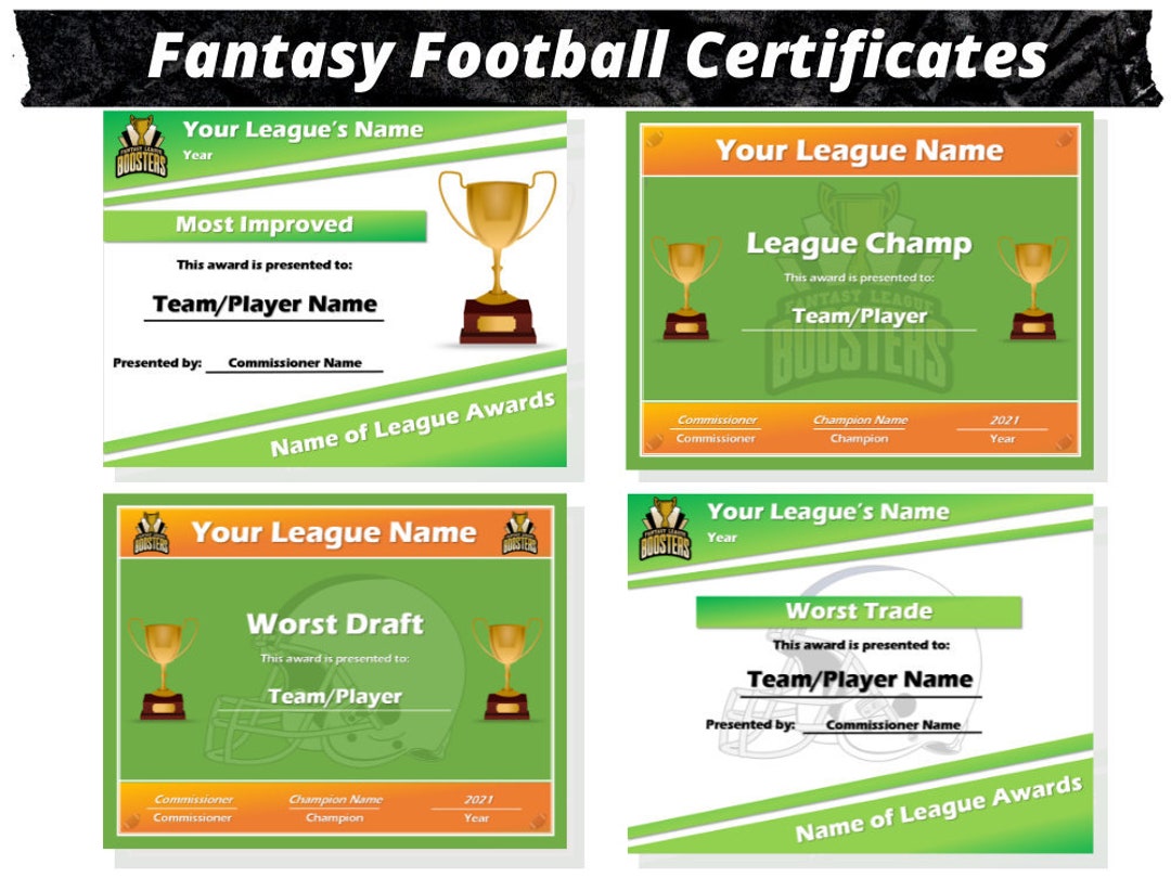 Fantasy Football Certificates League Awards Draft Party Digital