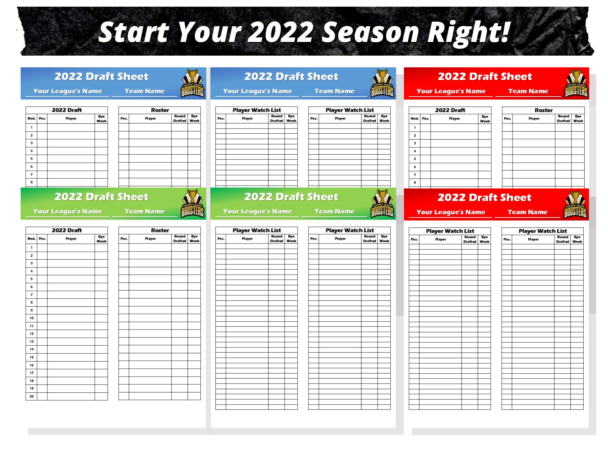 Editable Fantasy Football Draft Sheets 2022 Season - Etsy Finland