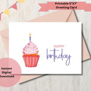 Happy Birthday Card Cupcake Printable Digital Download