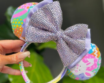 Easter Mouse Ears | purple glass rhinestone double Minnie bow | spring ears | lavender lilac ears