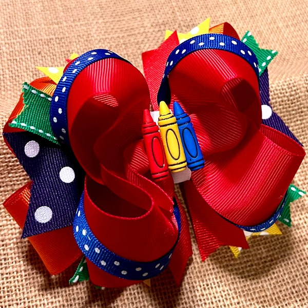 Back to School Hair Bow, School Hair Bow, Crayon Hair Bow, First Day of School Hair Bow, Hair Bow, Primary Color Hair Bow