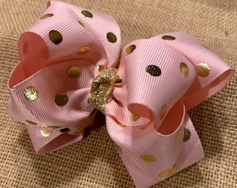 Gift for Girls Gold Polka Dot Hair Bows Glitter Faux Leather Toddler Hair Clips