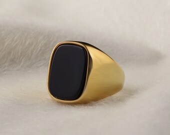 Onyx Stone Gold Signet Ring, 14K Gold Men Ring, 18K Gold Men Ring, Minimalist Gold Ring