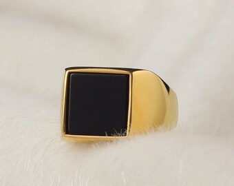 Onyx Stone Gold Signet Ring, 14K Gold Men Ring, 18K Gold Men Ring, Minimalist Gold Ring