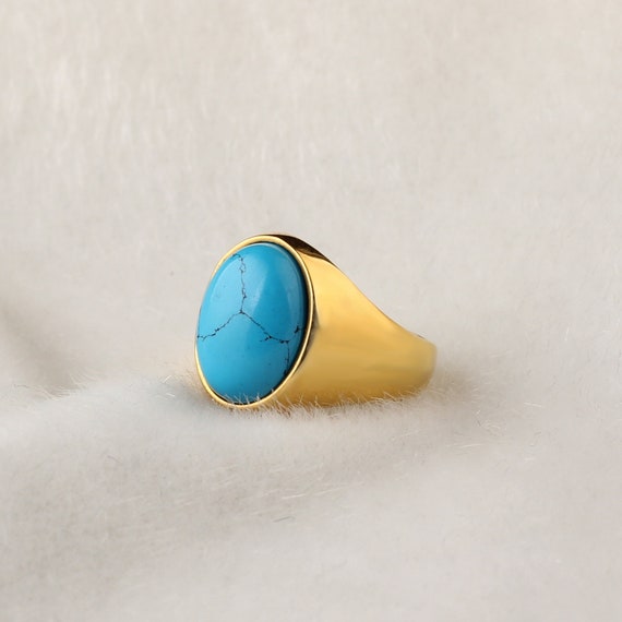 18K Gold Large Oval Sleeping Beauty Turquoise Ring - Me&Ro