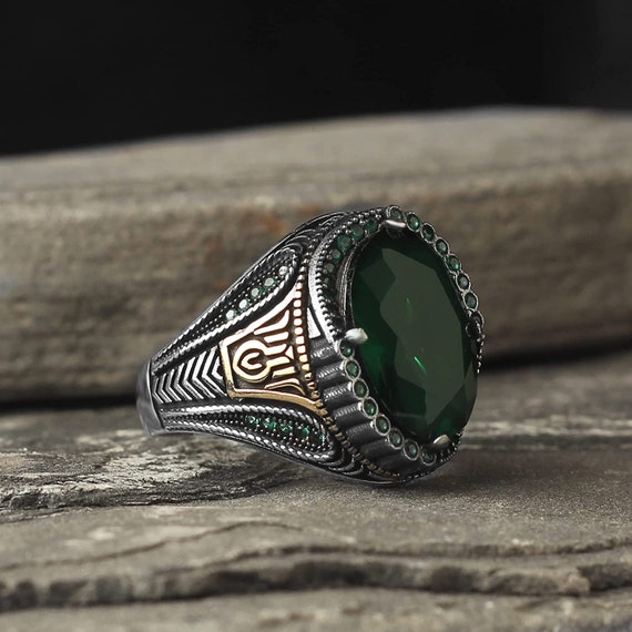 Emerald stone silver ring buy online sale