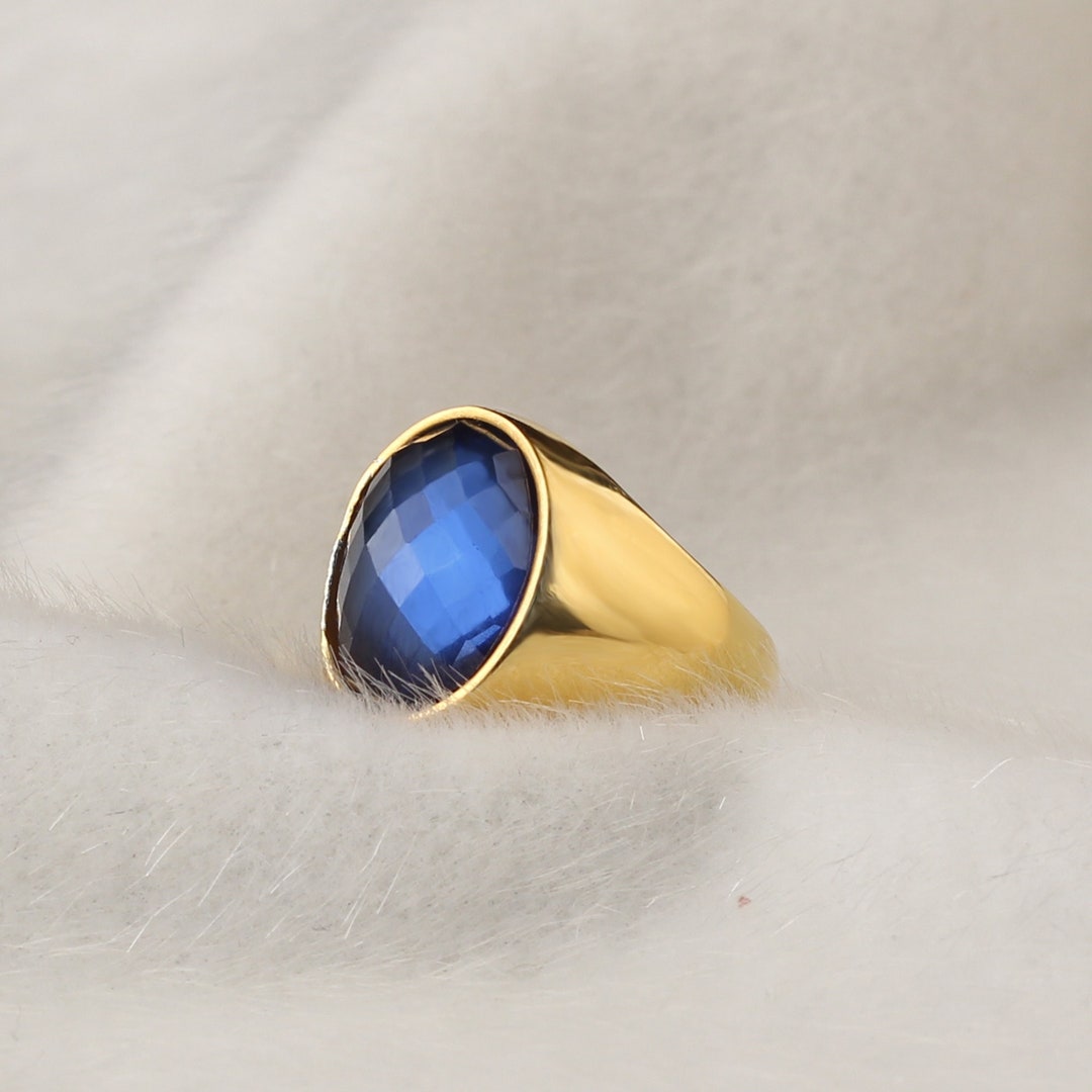 Sapphire Stone Gold Ring, 14K Gold Men Ring, 18K Gold Men Ring