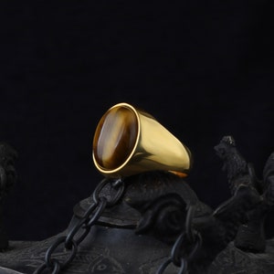 Tiger Eye Stone Gold Signet Ring 14K Gold Men Ring 18K Gold - Etsy
