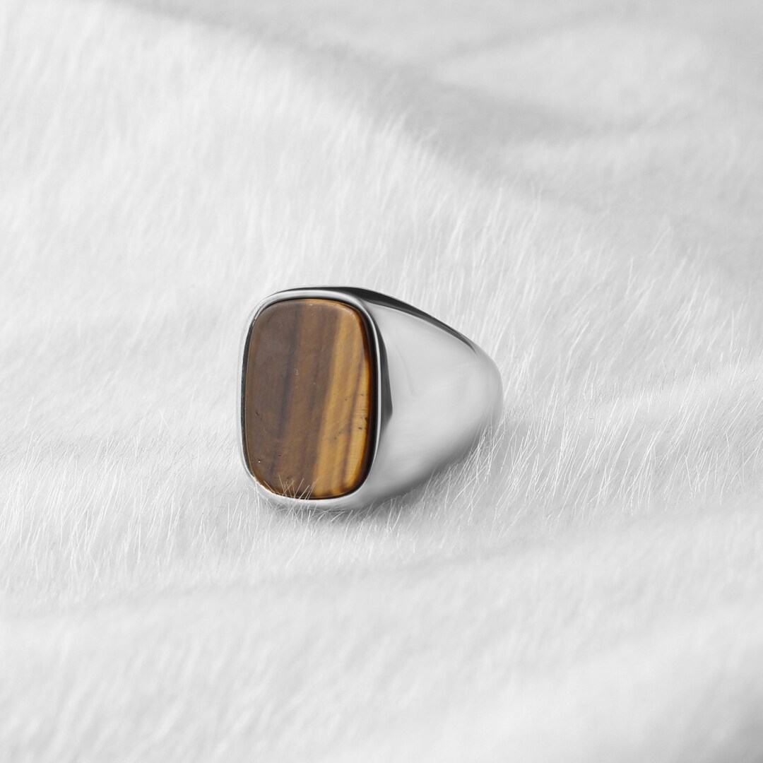 Tiger Eye Stone Silver Ring, Tiger Eye Mens Ring, Gift for Him