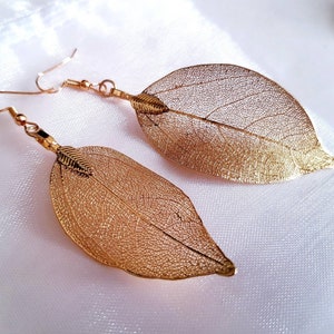 Real Leaf Earrings Sterling Silver 24k Gold Plated Dipped leaves Natural Jewellery Wedding Earrings Gold Silver Bridal Earrings Ladies Gift