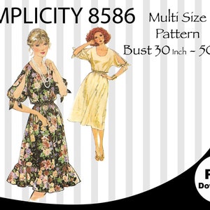 Multisize B31-B52 Simplicity 8586, 70s, 1978 Vintage Sewing Pattern DRESS, Plus size,