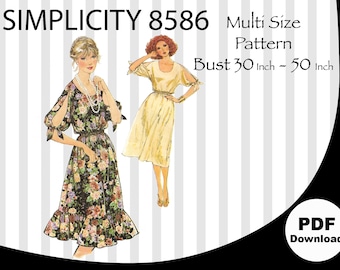 Multisize B31-B52 Simplicity 8586, 70s, 1978 Vintage Sewing Pattern DRESS, Plus size,