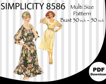 Multisize B31-B52 Simplicity 8586, 70s, 1978 Vintage Sewing Pattern DRESS, Plus size,