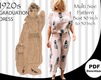 Multisize B30-B50, 1920s Graduation Dress, Vintage Pattern,  Flapper, Vintage Sewing Pattern, Dress, Plus size, Roaring 20s, PDF pattern