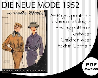 1952 Fashion Catalogue, Sewing patterns catalogue, Women, Children, Fashion Sketch, Knit fashion