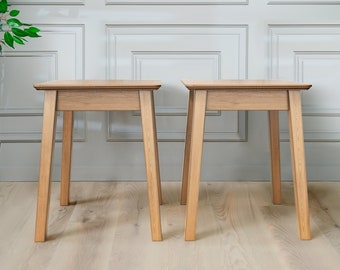 Wooden Stool Set of 2 - Avior - Brown Solid Wood Stool - Modern Scandinavian Furniture for Kitchen, Dining Room, Living Room, and More