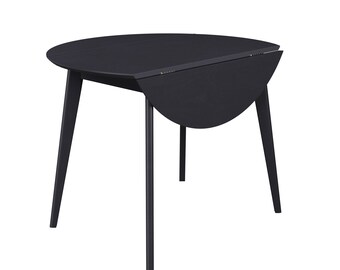 Orion Drop Leaf 40-inch Round Dining Table / True Scandinavian Contemporary from Solid Baltic Birch Wood / Black finish