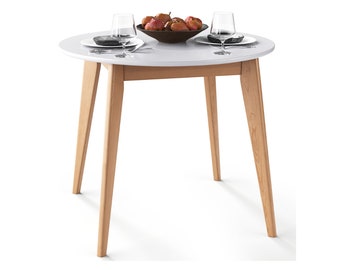 Orion 35 inch Round Dining Table / True Scandinavian Contemporary from Solid Baltic Birch Wood / Oak-White finish