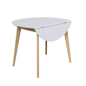 Orion Drop Leaf 40-inch Round Dining Table / True Scandinavian Contemporary from Solid Baltic Birch Wood / Oak-White finish