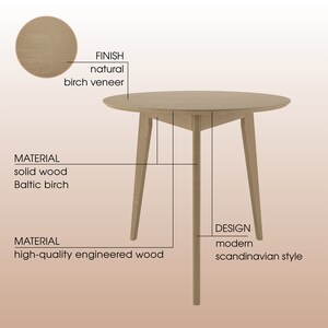 Orion 31 inch Light Round Dining Table / True Scandinavian Contemporary from Solid Baltic Birch Wood / Oak finish image 2