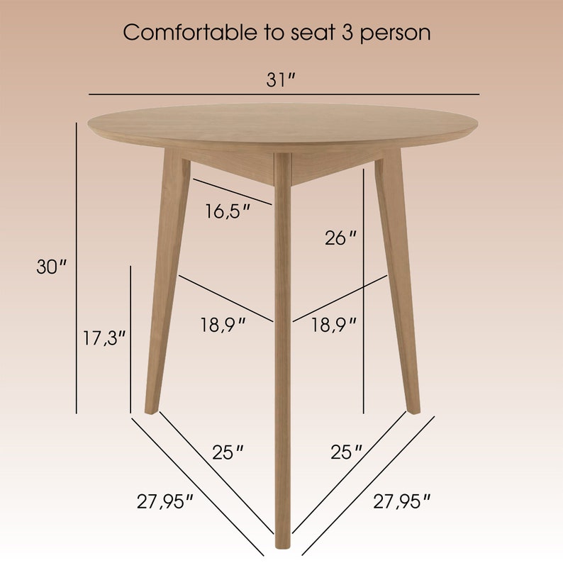 Orion 31 inch Light Round Dining Table / True Scandinavian Contemporary from Solid Baltic Birch Wood / Oak finish image 3