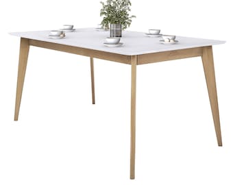 Pegasus 60x35 inch Rectangular Dining Table / True Scandinavian Contemporary from Solid Baltic Birch Wood / Oak-White finish