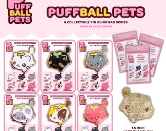 Pines de esmalte para bolsas sorpresa con forma de gatito de PuffBallPets