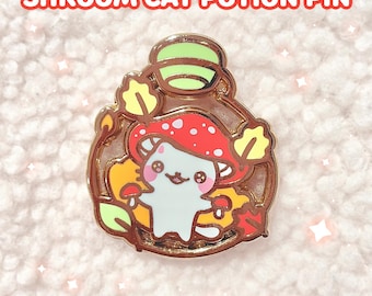 Pin de esmalte de gato con poción de hongos