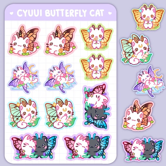 Butterfly Cat Cute Sticker Sheet