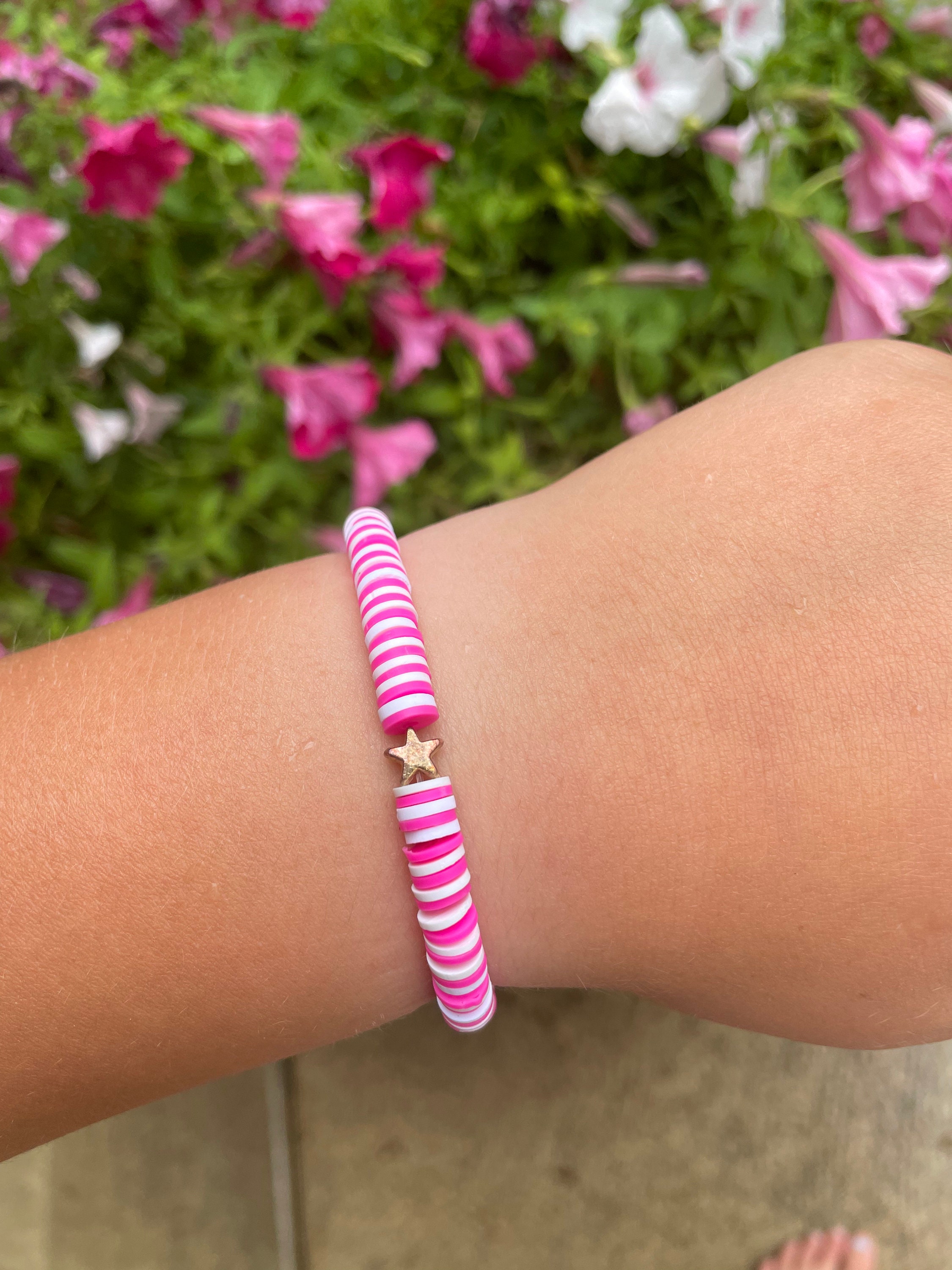 Pink and white preppy star bracelet