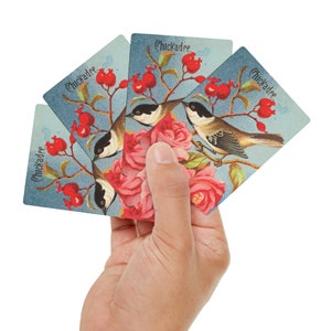 Jeu de cartes avec oeuvre d'art vintage d'oiseau, mésange, cartes de poker avec impression d'art éphémère antique