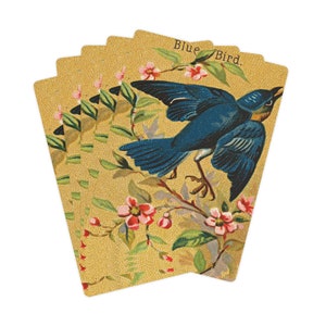 Kaartspel met Vintage Blue Bird Art, pokerkaarten met antieke Ephemera Art Print