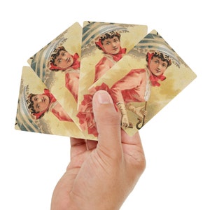 Vintage Frau auf Pokerkarten mit Frauen-Replik-Kunstdruck, Ephemera, Spielkarten