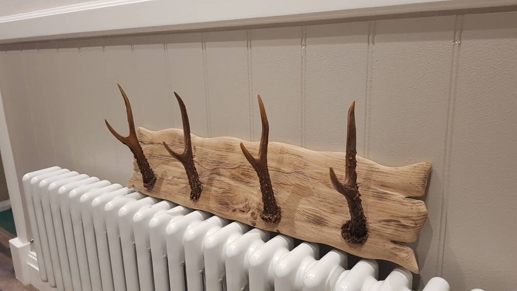 Coat Rack Solid Oak and Real Deer Antler .handmade Rustic Etsy