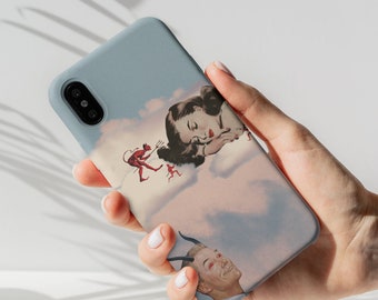 Devil Daydream: Retro Vintage Collage Art jaren '50 Pin-Up Angel Devil Telefoon Tough Case iPhone