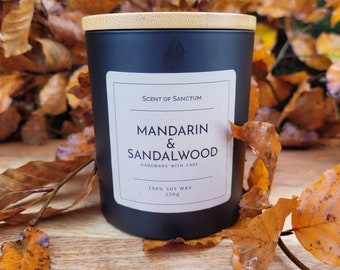 Mandarin- och sandelträdoftande sojavaxljus - Handgjort veganskt ljus