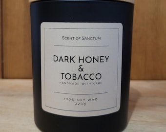 Dark Honey & Tobacco Scented Soy Wax Candle - Handmade Vegan Candle
