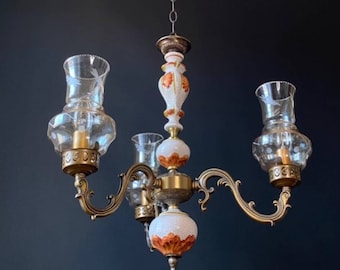 Italian lantern in ceramic, brass and glass with three lights