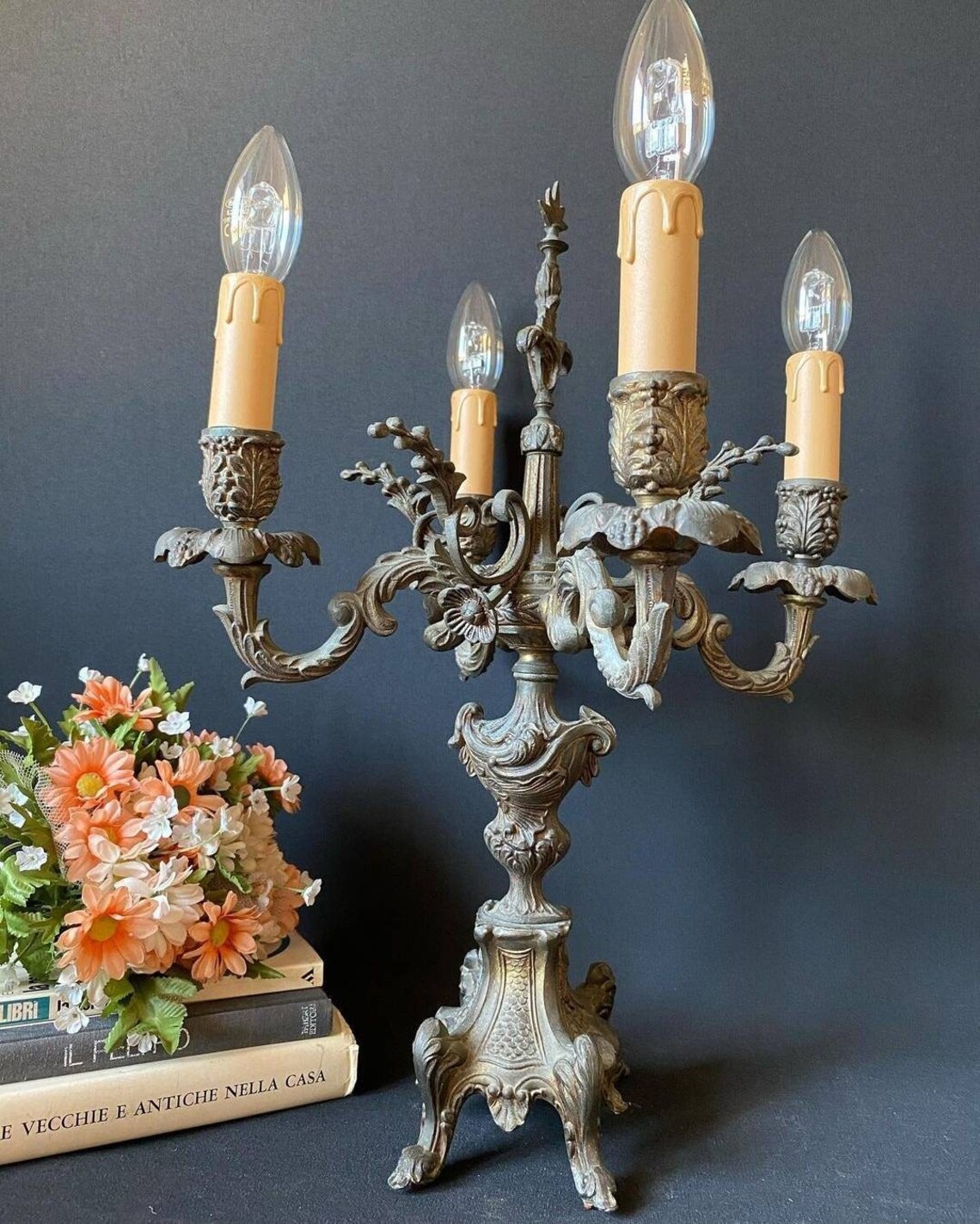 Antique Spanish Table Lamp With 4 Lights in Bronze Etsy