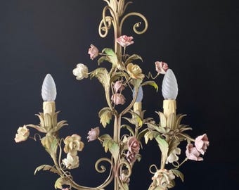 FREE SHIPPING Antique iron chandelier with ceramic roses