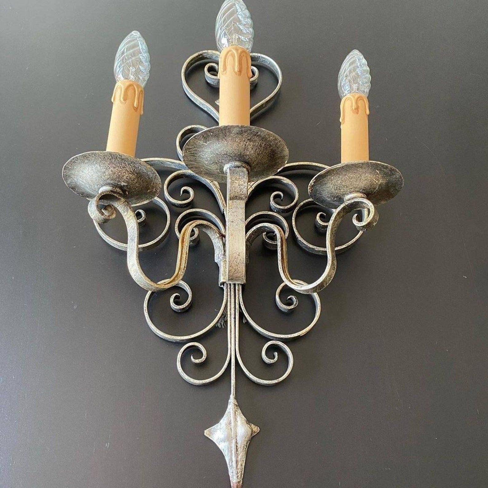 Pair of 3 Lights Wrought Iron Wall Lights Etsy