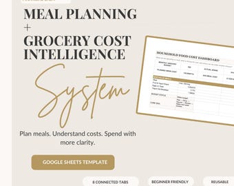 Meal Planning + Grocery Cost Tracker, Google Sheets Template (Digital Download)