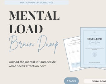 Mental Load Brain Dump Printable, Overwhelmed Mom Worksheet, Decision Fatigue Reset, Household Organizer