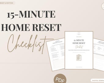 15-Minute Home Reset Checklist Printable, Quick Cleaning Routine (Digital Download)
