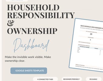 Mental Load Google Sheets Template, Household Responsibility and Ownership Dashboard for Couples & Families