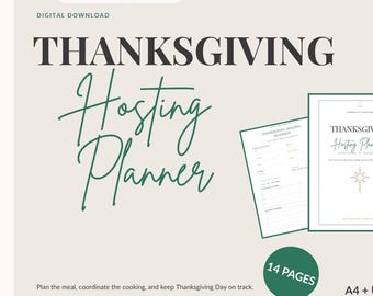 Thanksgiving Hosting Planner Printable PDF, Meal Planner, Guest List, Grocery List & Cooking Timeline