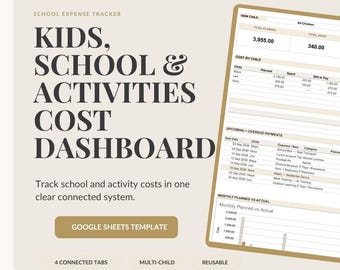 School Expense Tracker Google Sheets | Kids School & Activity Cost Dashboard