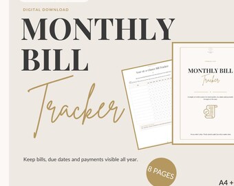Monthly Bill Tracker Printable, Payment Planner PDF, Yearly Bill Organizer, A4 & US Letter