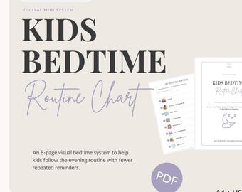 Kids Bedtime Routine Chart Printable, Visual Night Routine Checklist with Routine Cards